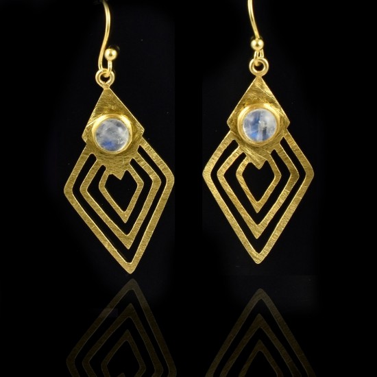 Rainbow Moonstone Danglers Earrings 925 Sterling Silver Gold Plated Handmade Earrings Jewelry Gift For Her