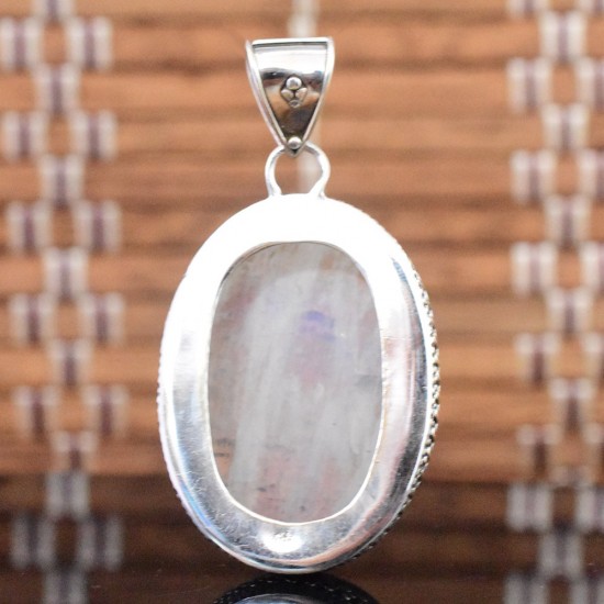 Rainbow Moonstone Pendants Oval Shape Solid 925 Sterling Silver Birthstone Pendants Jewelry Gift For Her