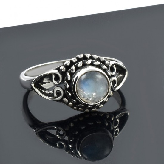 Rainbow Moonstone Ring Handmade Oxidized Ring Solid 925 Sterling Silver Ring Boho Jewelry Gift For Her