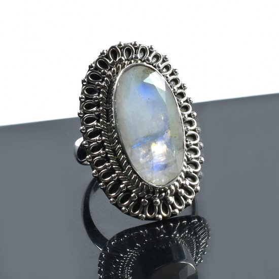Rainbow Moonstone Ring Handmade Solid 925 Sterling Silver Boho Ring Vintage Silver Jewelry