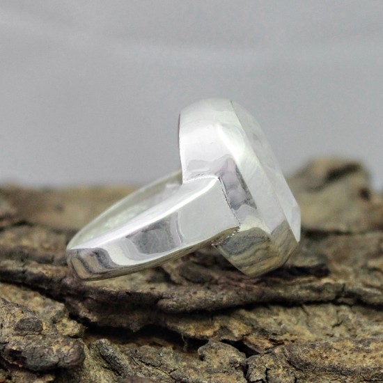 Beautiful !! Rainbow Moonstone White Color 925 Sterling Silver Ring 