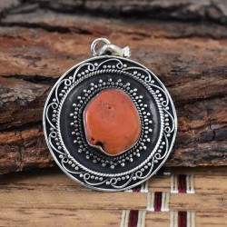 Red Coral Gemstone Pendants Solid 925 Sterling Silver Handmade Pendants Oxidized Jewelry Weight 8.7 to 9.6 gram