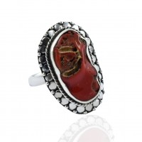 Red Coral Gemstone Ring 925 Sterling Silver Ring Handmade Oxidized Silver Ring Jewelry 925 Stamped Jewelry Gift For Her