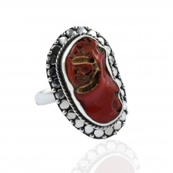 Red Coral Gemstone Ring 925 Sterling Silver Ring Handmade Oxidized Silver Ring Jewelry 925 Stamped Jewelry Gift For Her