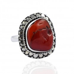 Red Coral Gemstone Ring Handmade 925 Sterling Silver Ring Oxidized Silver Ring Boho Ring Birthstone Ring Oxidized Jewelry