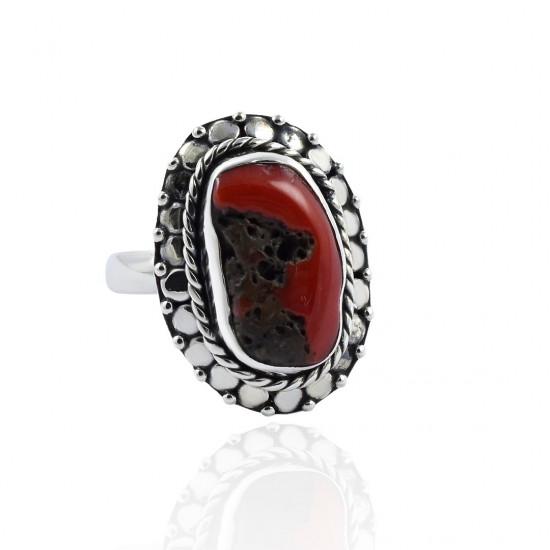 Red Coral Gemstone Ring Handmade Manufacture Silver Ring Solid 925 Sterling Silver Ring Oxidized Boho Jewelry