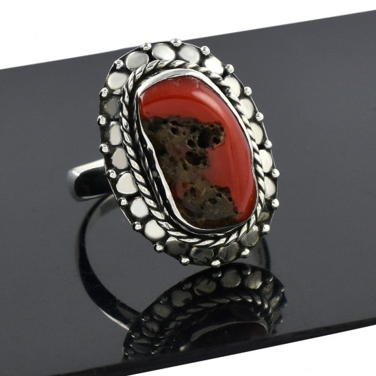 Silver Plated Ring Thebestjewellery Fossil Coral Ring Size- 7 USA Gemstone Ring Women Jewelry BRS-4574 Handmade Ring 
