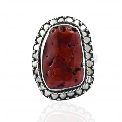 Red Coral Rough Gemstone Ring Handmade Solid 925 Sterling Silver Ring Handmade Oxidized Silver Ring Jewellery