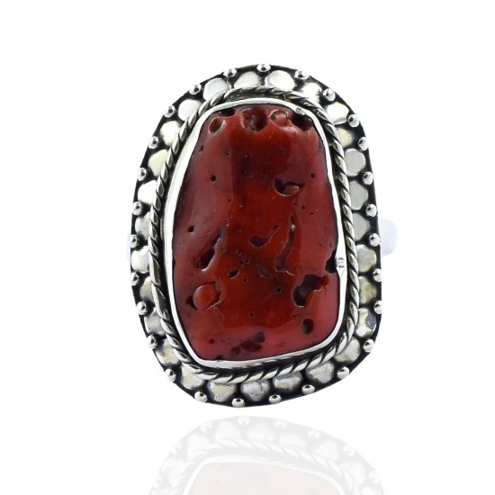 Red Coral Rough Gemstone Ring Handmade Solid 925 Sterling Silver Ring Handmade Oxidized Silver Ring Jewellery