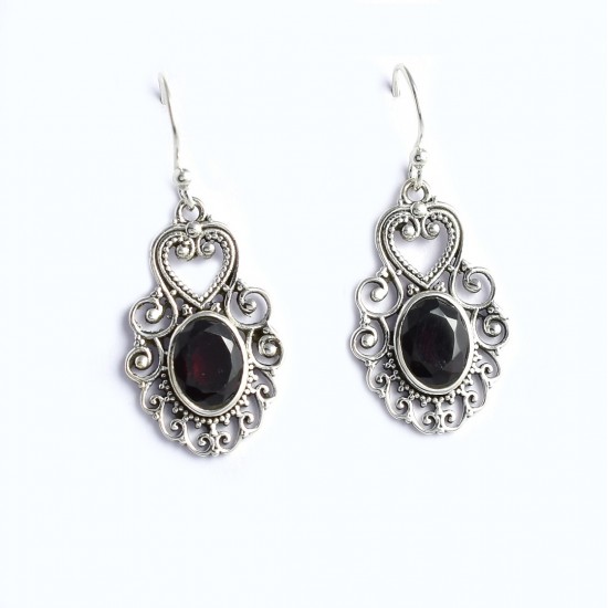 Red Garnet Gemstone Earrings 925 Sterling Silver Drop Dangle Earrings Handmade Silver Earrings Jewelry