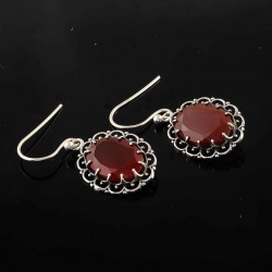 Red Onyx Gemstone Drop Dangle Earrings 925 Sterling Silver Handmade Oxidized Silver Earrings Jewellery 