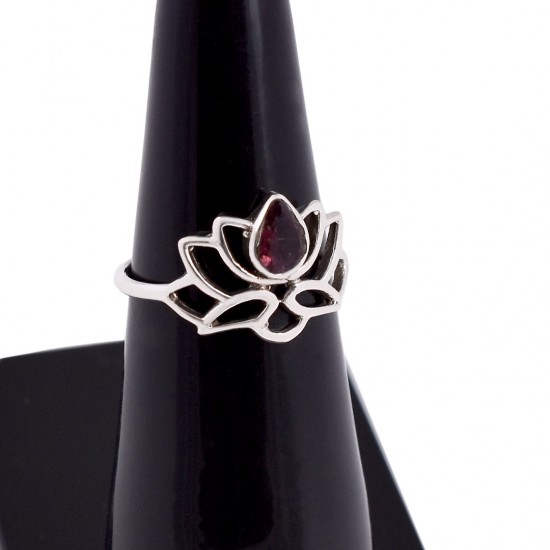 Red Tourmaline Gemstone Ring 925 Sterling Silver Handmade Ring Lotus Shape Ring Oxidized Silver Jewelry