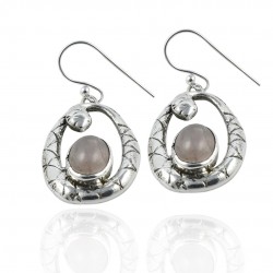 Rose Quartz Gemstone Earring Solid 925 Sterling Silver Earring Handmade Oxidized Silver Jewelry