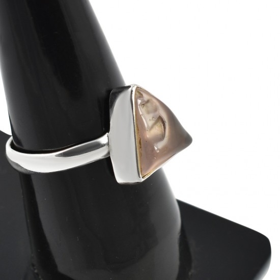 Rose Quartz Rough Gemstone Ring Triangle Shape Solid 925 Sterling Silver Ring Handcrafted Silver Jewelry