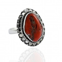 Rough Coral Gemstone Ring Handmade 925 Sterling Silver Ring Oxidized 925 Stamped Silver Ring Jewellery Wedding Gift For Her