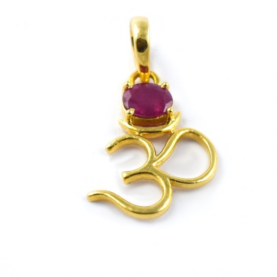 Ruby Gemstone Pendants 14k Carat Gold Pendants Handmade Jewelry Indian Religious Jewelry Gift For Her