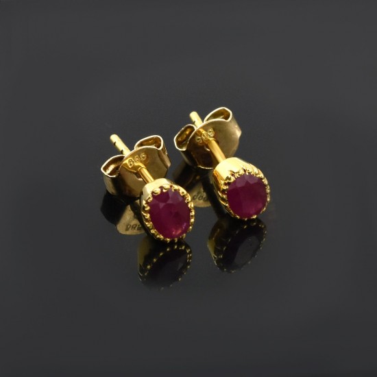 Ruby Gemstone Stud Push back Earrings 14k Carat Gold Earring Jewelry Women Earring Jewellery