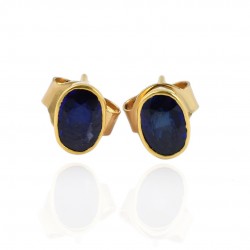 Sapphire Gemstone Stud Earrings 14k Carat Gold Earrings Handcrafted Gold Jewellery