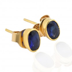 Sapphire Gemstone Stud Earrings 14k Carat Gold Earrings Handcrafted Gold Jewellery