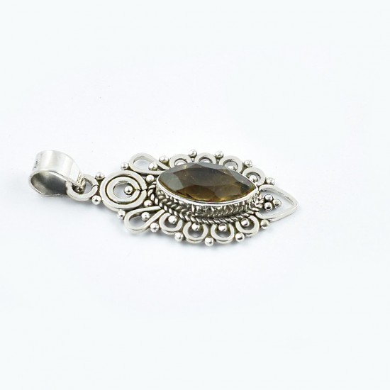 Smoky Quartz Gemstone Pendants Solid 925 Sterling Silver Pendants Indian Women Handcrafted Silver Jewellery