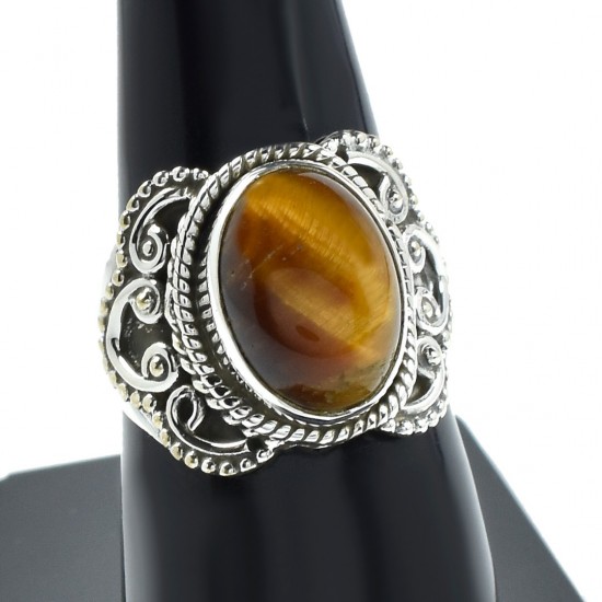 Tiger Eye Gemstone Ring Solid 925 Sterling Silver Oxidized Ring Handmade 925 Stamped Ring Jewelry