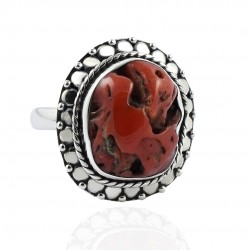 Wholesale Silver Ring Red Coral Gemstone Ring 925 Sterling Silver Ring Handmade Oxidized Silver Ring Jewelry
