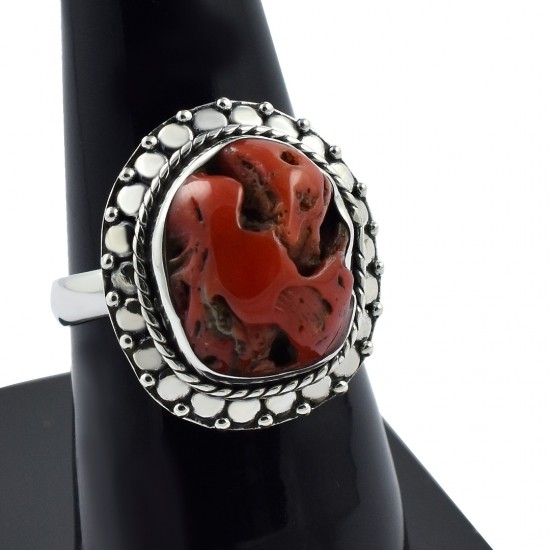 Wholesale Silver Ring Red Coral Gemstone Ring 925 Sterling Silver Ring Handmade Oxidized Silver Ring Jewelry
