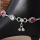 Graceful Red And White C.Z. 925 Sterling Silver Anklet
