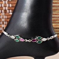 Magnicent Red,Green and White C.Z. 925 Sterling Silver Anklet