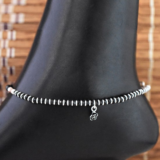 Pretty !! Black Spinel,Red Amling Chamch 925 Sterling Silver Anklet