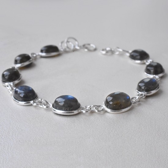 Shinning!! Blue Fire Labradorite Gemstone 925 Silver Bracelet