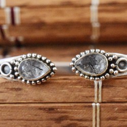 Black Rutile!! Gemstone 925 Sterling Silver Cuff Bracelet