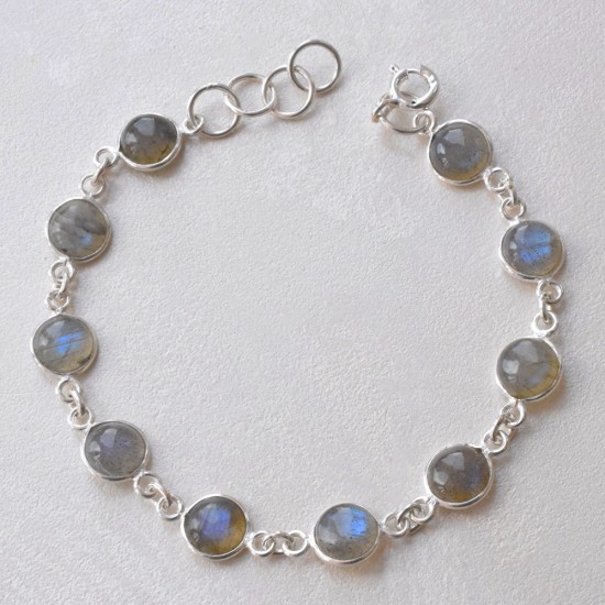 Blue Fire Labradorite Gemstone 925 Sterling Silver Bracelet