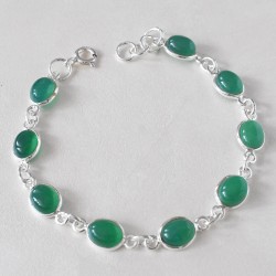 Stunning!! Green Onyx Gemstone 925 Sterling Silver Bracelet