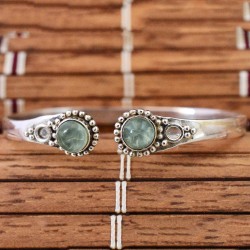 Green Color Prehnite Gemstone 925 Silver Cuff Bracelets