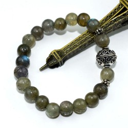 Stylish Round Blue Fire Labradorite Beads Bracelet