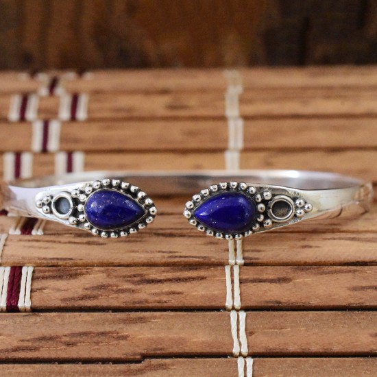 Lapis Lazuli!! Gemstone 925 Sterling Silver Cuff Bracelet