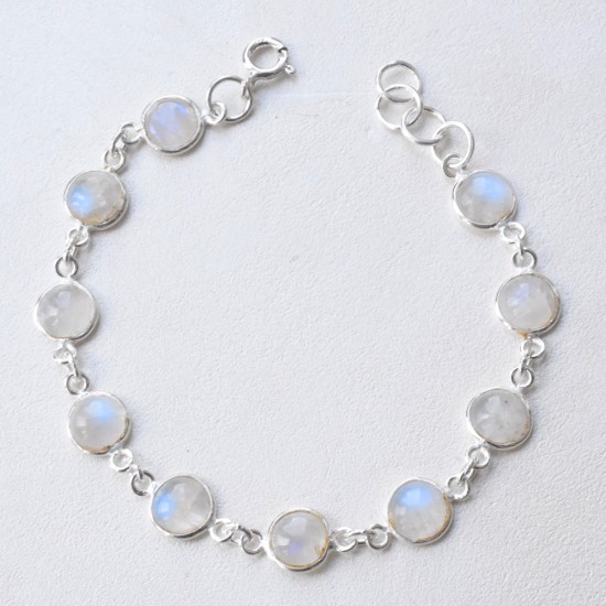 Natural!! Rainbow Moonstone 925 Sterling Silver Cuff Bracelet