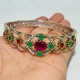 Breath Of Love !! Turkish Green Onyx, Red Onyx, White CZ 925 Sterling Silver Bangle With Brass