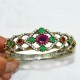 Breath Of Love !! Turkish Green Onyx, Red Onyx, White CZ 925 Sterling Silver Bangle With Brass