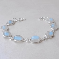 White Rainbow Moonstone Gemstone 925 Sterling Silver Bracelet