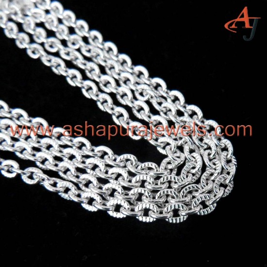 Stylish Textured Cable Chain Plain Silver 925 Sterling Silver Chain