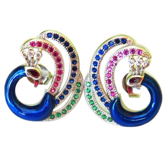 Awesome Earring !! Peacock Style Gemstone Silver Earring