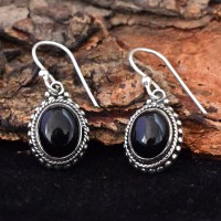 Alluring Black Onyx Cabochon 925 Sterling Silver Dangle Earring