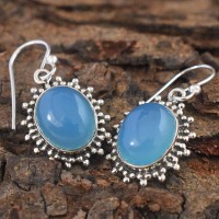 Amazing !!Chalcedony Oval Cabochon 925 Silver Earring