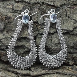Beautiful Blue Topaz Cut Stone Silver Dangle Earring