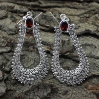 Beautiful Garnet Cut Stone Silver Earring