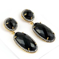Just Stunning Design Black Onyx, White CZ 925 Sterling Silver Earring