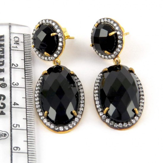 Just Stunning Design Black Onyx, White CZ 925 Sterling Silver Earring
