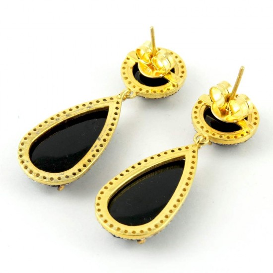 Sands Of Time Black Onyx, White CZ 925 Sterling Silver Earring